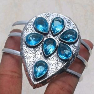 ***Sale*** New Oversized Blue Topaz 925 Silver Cuff Bracelet.